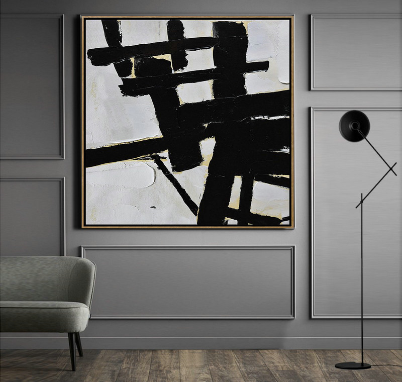 Extra Large Painting,Handmade Minimal Art Palette Knife Canvas Painting, Black White Beige - Modern Paintings On Canvas